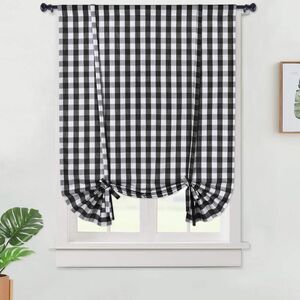 Haperlare Kitchen Curtain 42"W x 63"L Buffalo Check Adjustable Tie Up Curtain